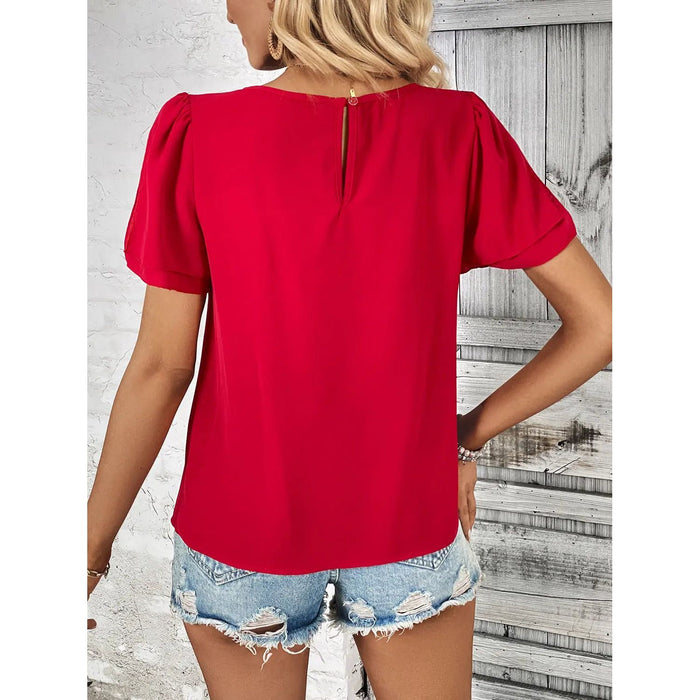 Round Neck Slit Short Sleeve Top