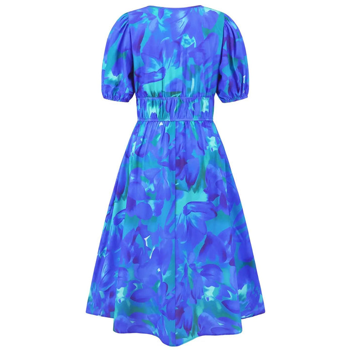 Ruched Printed Surplice Short Sleeve Dress