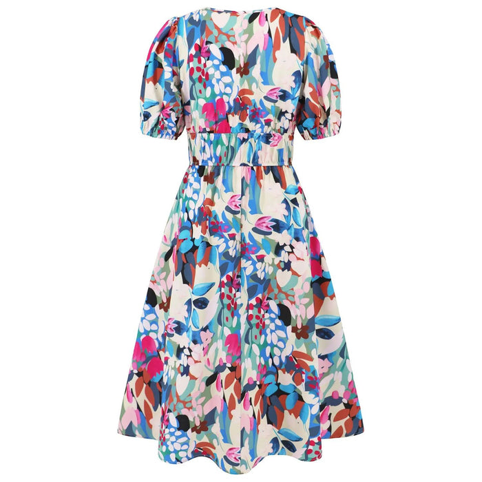 Ruched Printed Surplice Short Sleeve Dress