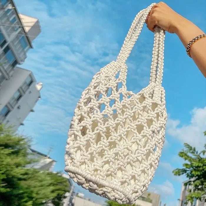 Mesh Rope Knitted Bucket Shoulder Bag