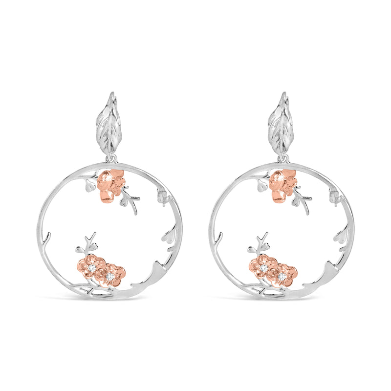 Bids.com Rose Gold Plated .925 Sterling Silver 1/10 Cttw Diamond Floral Hoop Earrings (I-J Color, SI1-SI2 Clarity) Earrings