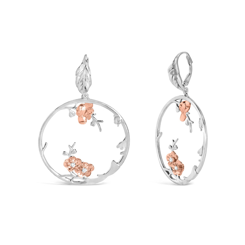 Bids.com Rose Gold Plated .925 Sterling Silver 1/10 Cttw Diamond Floral Hoop Earrings (I-J Color, SI1-SI2 Clarity) Earrings