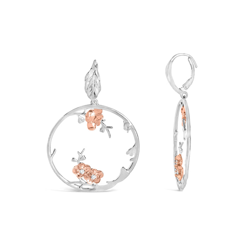 Bids.com Rose Gold Plated .925 Sterling Silver 1/10 Cttw Diamond Floral Hoop Earrings (I-J Color, SI1-SI2 Clarity) Earrings