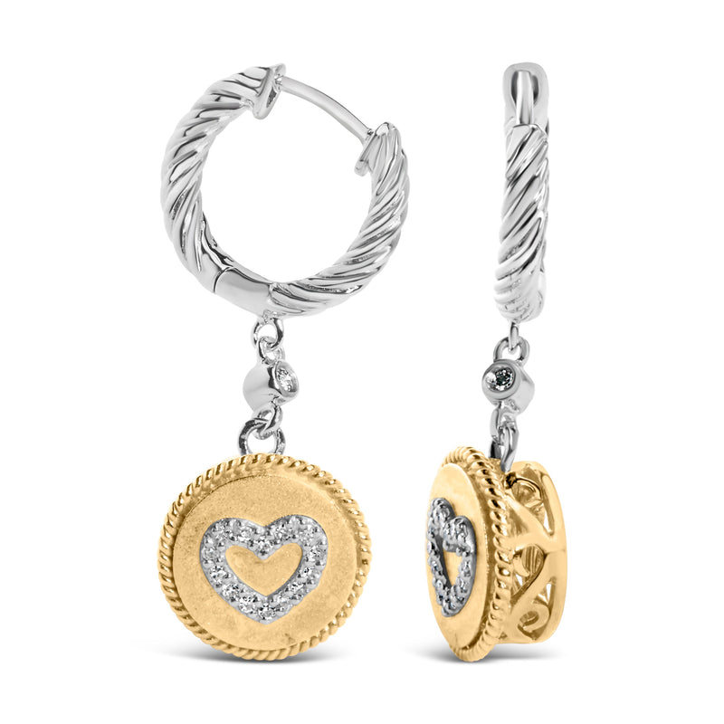 Bids.com 18K Yellow Gold Plated .925 Sterling Silver 1/8 Cttw Diamond Heart Medallion Drop and Dangle Earring (I-J Color, SI1-SI2 Clarity) Earrings