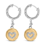Bids.com 18K Yellow Gold Plated .925 Sterling Silver 1/8 Cttw Diamond Heart Medallion Drop and Dangle Earring (I-J Color, SI1-SI2 Clarity) Earrings