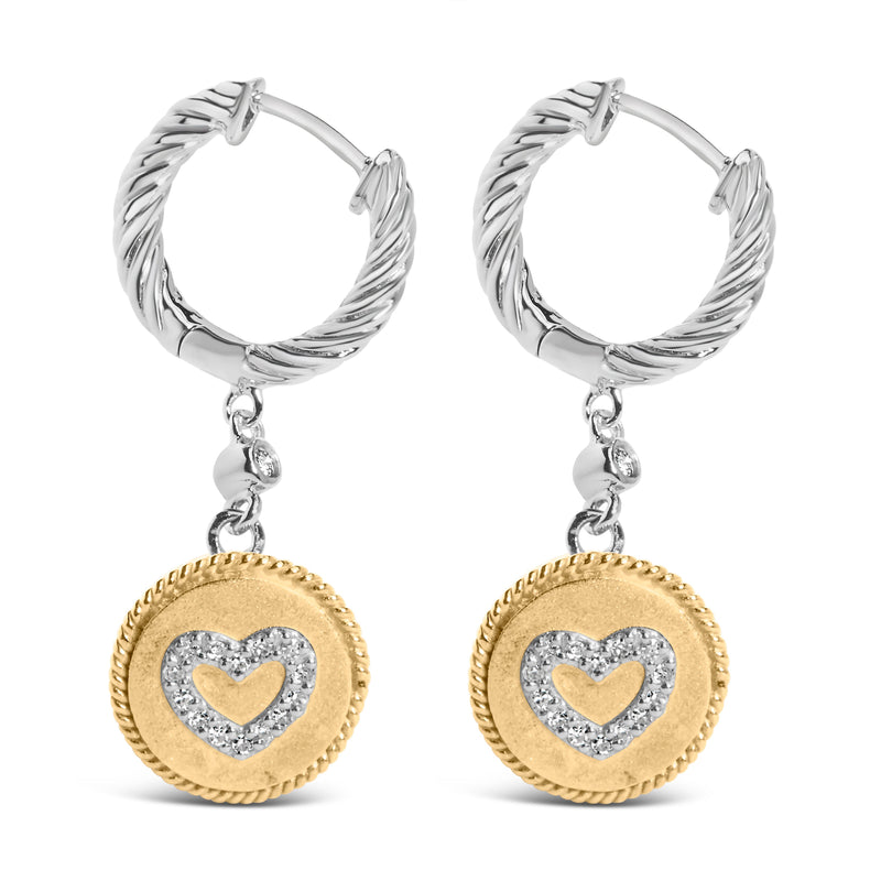 Bids.com 18K Yellow Gold Plated .925 Sterling Silver 1/8 Cttw Diamond Heart Medallion Drop and Dangle Earring (I-J Color, SI1-SI2 Clarity) Earrings
