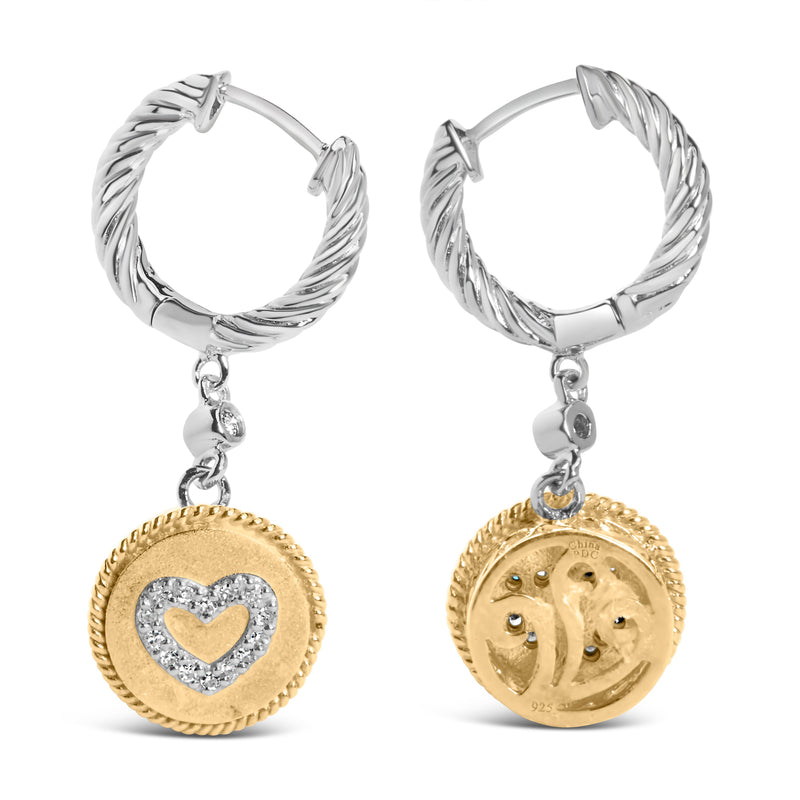 Bids.com 18K Yellow Gold Plated .925 Sterling Silver 1/8 Cttw Diamond Heart Medallion Drop and Dangle Earring (I-J Color, SI1-SI2 Clarity) Earrings