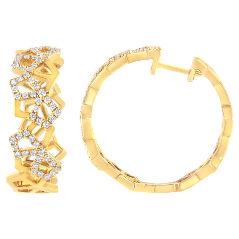 Bids.com 14K Yellow Gold 3/4 Cttw Diamond Honeycomb Hoop Earrings (G-H Color, SI1-SI2 Clarity) - 24MM Earrings