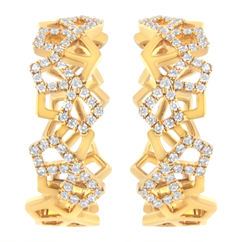 Bids.com 14K Yellow Gold 3/4 Cttw Diamond Honeycomb Hoop Earrings (G-H Color, SI1-SI2 Clarity) - 24MM Earrings
