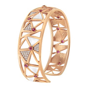 Bids.com 14K Rose Gold 5/8 Cttw Diamond with Pink Tourmaline Open Cuff Bangle with White Enamel (G-H Color, SI1-SI2 Clarity) - 7" Bracelets