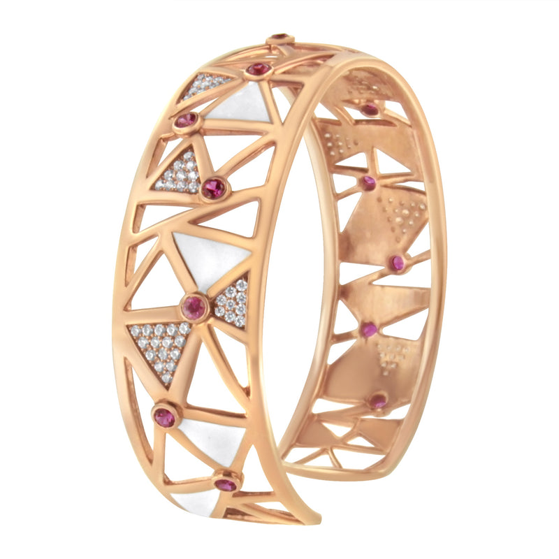 Bids.com 14K Rose Gold 5/8 Cttw Diamond with Pink Tourmaline Open Cuff Bangle with White Enamel (G-H Color, SI1-SI2 Clarity) - 7" Bracelets