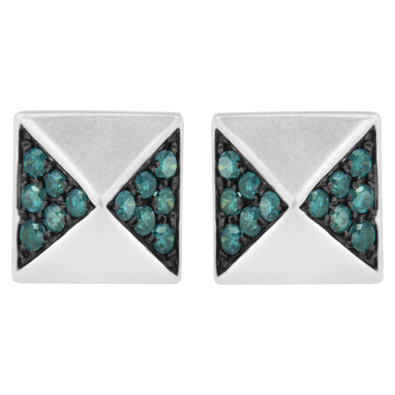 Bids.com 14K White Gold 1/4 Cttw Treated Blue Diamond Pyramid Stud Earring (Blue Color, SI1-SI2 Clarity) Earrings