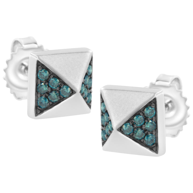 Bids.com 14K White Gold 1/4 Cttw Treated Blue Diamond Pyramid Stud Earring (Blue Color, SI1-SI2 Clarity) Earrings