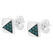 Bids.com 14K White Gold 1/4 Cttw Treated Blue Diamond Pyramid Stud Earring (Blue Color, SI1-SI2 Clarity) Earrings