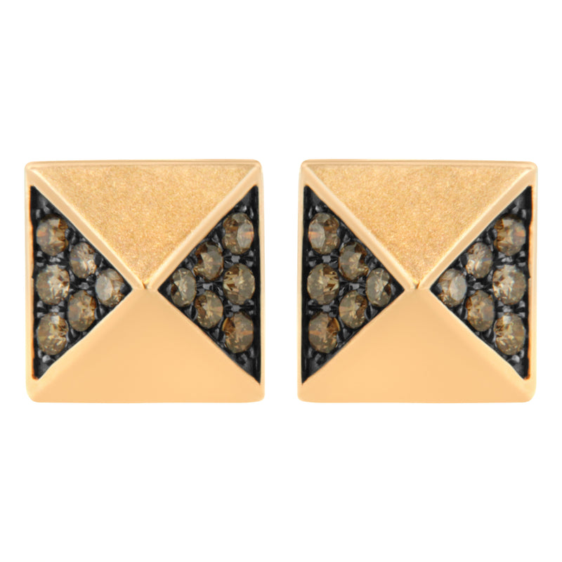Bids.com 14K Rose Gold 1/4 Cttw Brown Diamond Pyramid Stud Earring (Brown Color, SI1-SI2 Clarity) Earrings