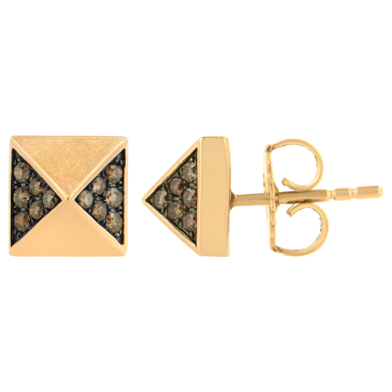 Bids.com 14K Rose Gold 1/4 Cttw Brown Diamond Pyramid Stud Earring (Brown Color, SI1-SI2 Clarity) Earrings