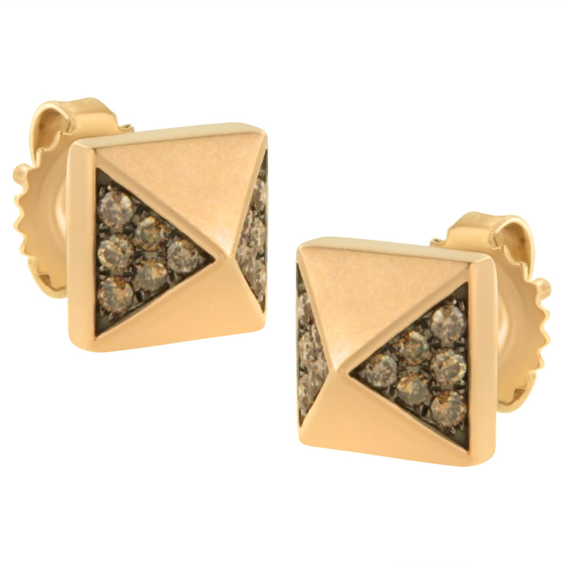 Bids.com 14K Rose Gold 1/4 Cttw Brown Diamond Pyramid Stud Earring (Brown Color, SI1-SI2 Clarity) Earrings