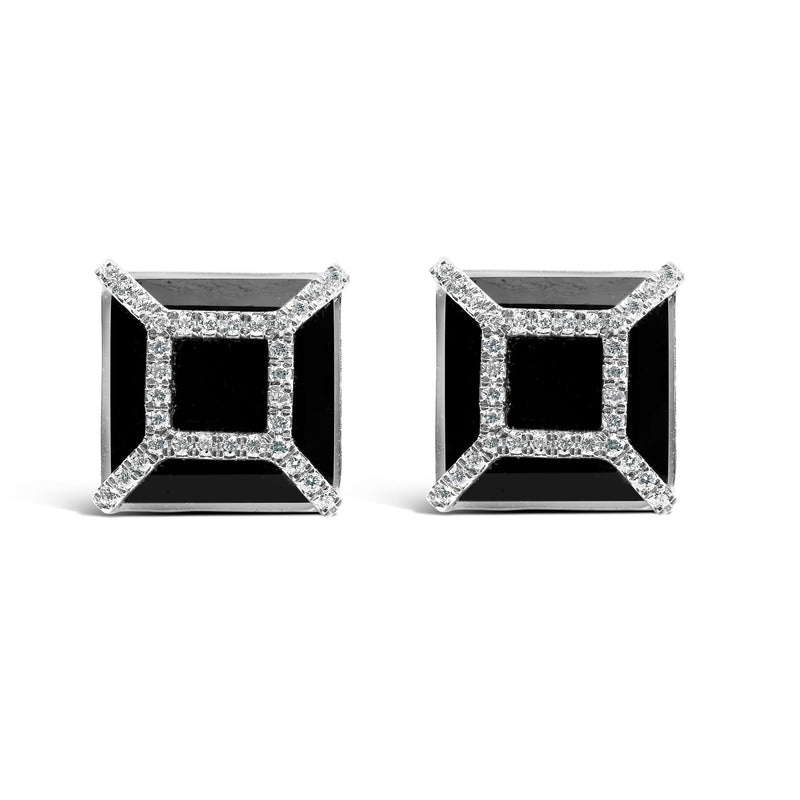 Bids.com 14K White Gold 3/8ct Diamond with 11x11MM Black Onyx Stud Earrings (G-H Color, SI1-SI2 Clarity) Earrings