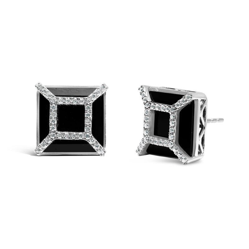 Bids.com 14K White Gold 3/8ct Diamond with 11x11MM Black Onyx Stud Earrings (G-H Color, SI1-SI2 Clarity) Earrings