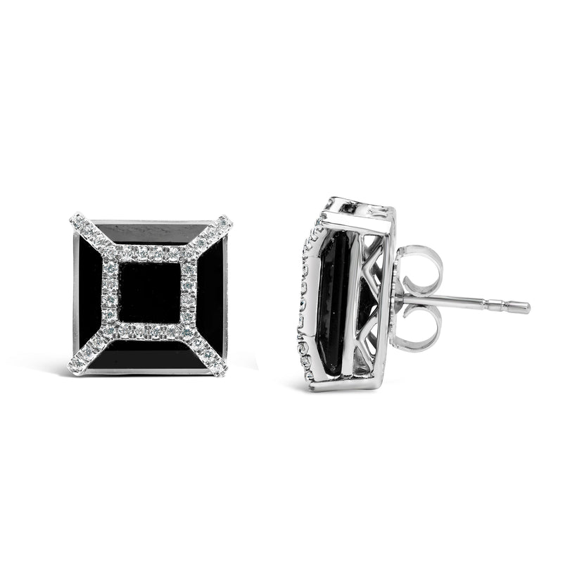 Bids.com 14K White Gold 3/8ct Diamond with 11x11MM Black Onyx Stud Earrings (G-H Color, SI1-SI2 Clarity) Earrings