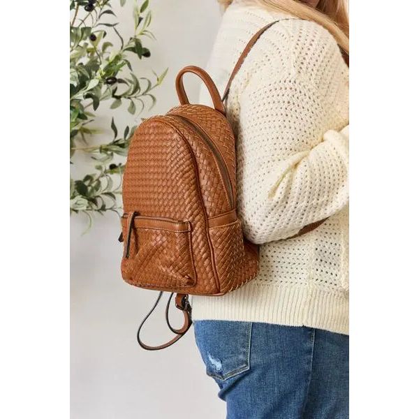 SHOMICO PU Leather Woven Backpack