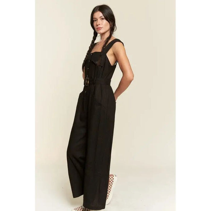 SLEEVELESS SQUARE NECK BUTTON DOWN ANKLE JUMPSUIT