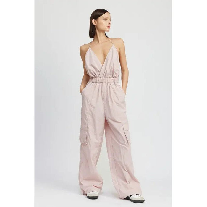 SPAGHETTI STRAP CARGO JUMPSUIT