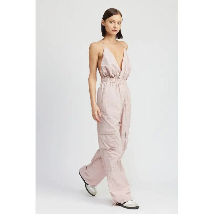 SPAGHETTI STRAP CARGO JUMPSUIT