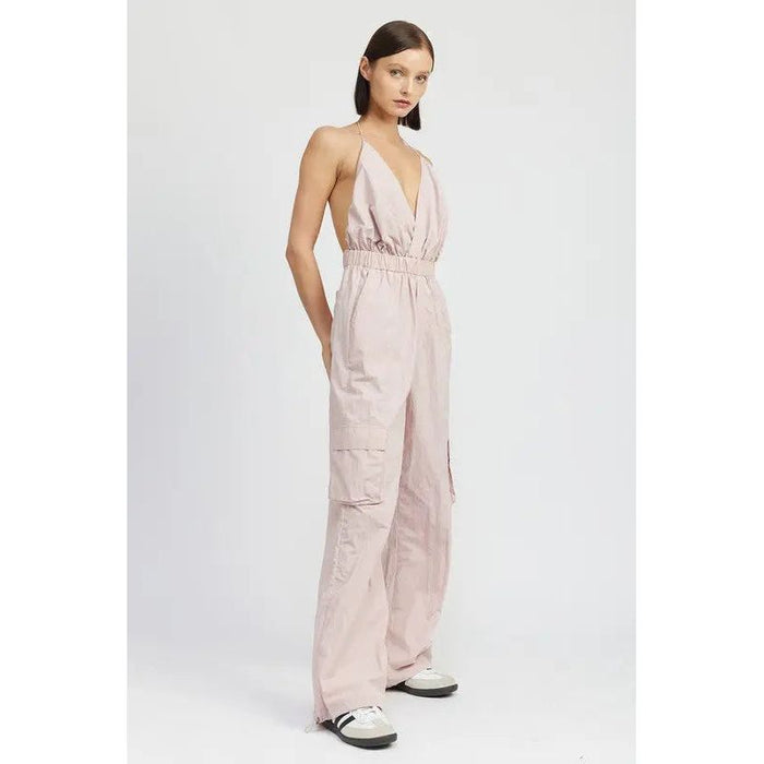 SPAGHETTI STRAP CARGO JUMPSUIT