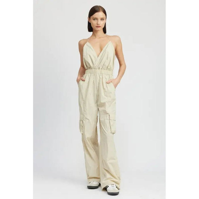 SPAGHETTI STRAP CARGO JUMPSUIT