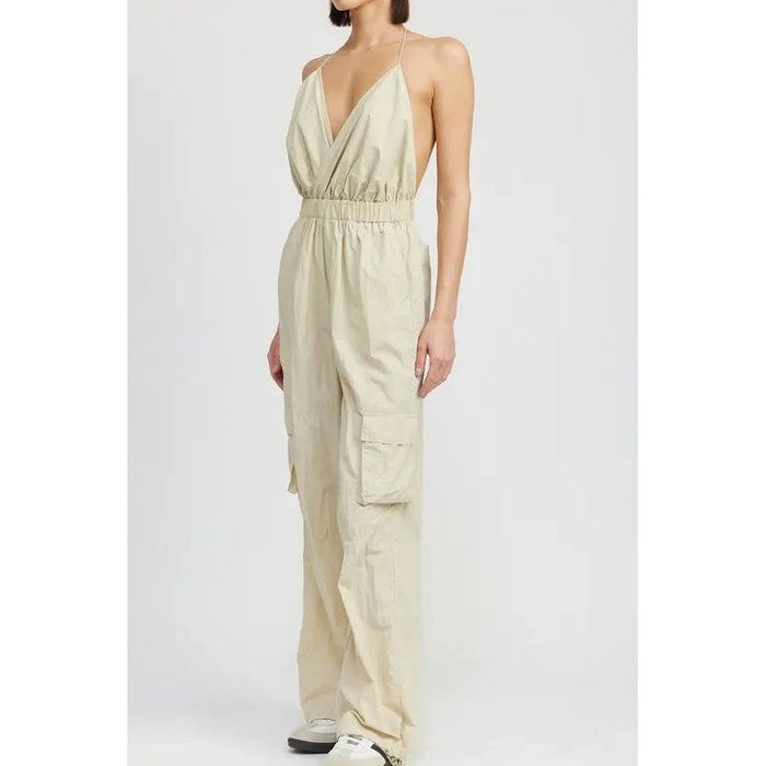 SPAGHETTI STRAP CARGO JUMPSUIT