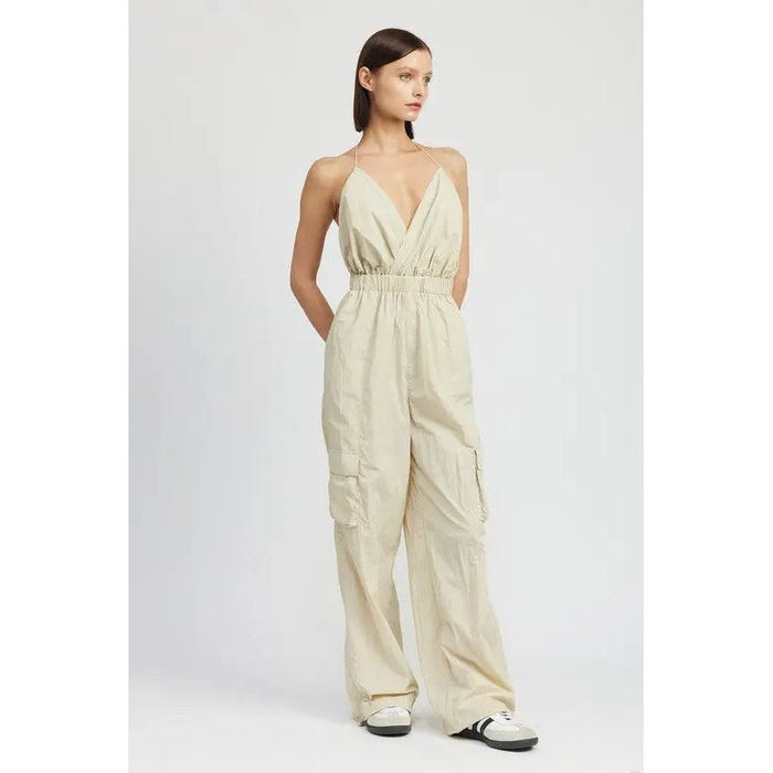 SPAGHETTI STRAP CARGO JUMPSUIT