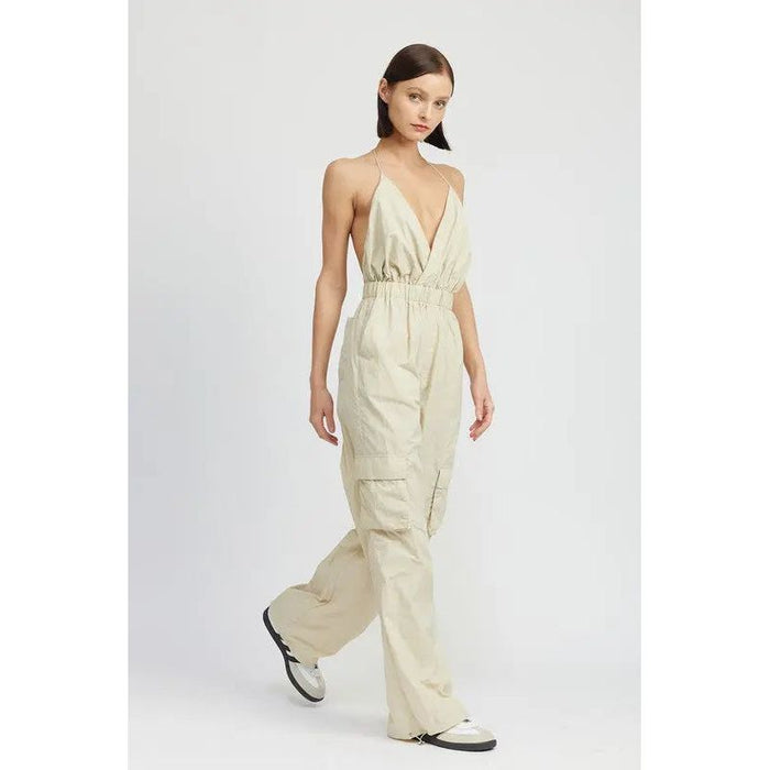 SPAGHETTI STRAP CARGO JUMPSUIT