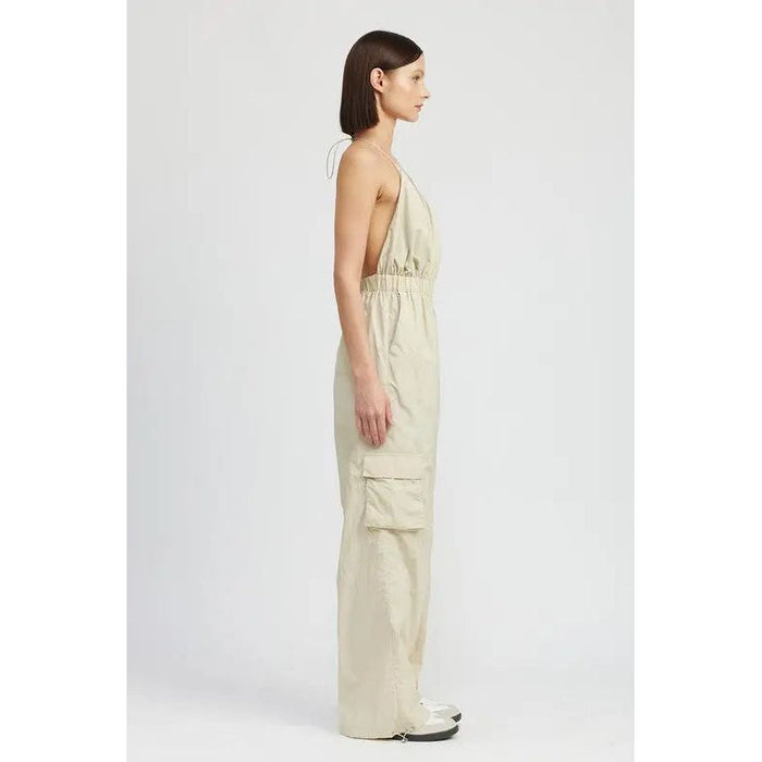 SPAGHETTI STRAP CARGO JUMPSUIT