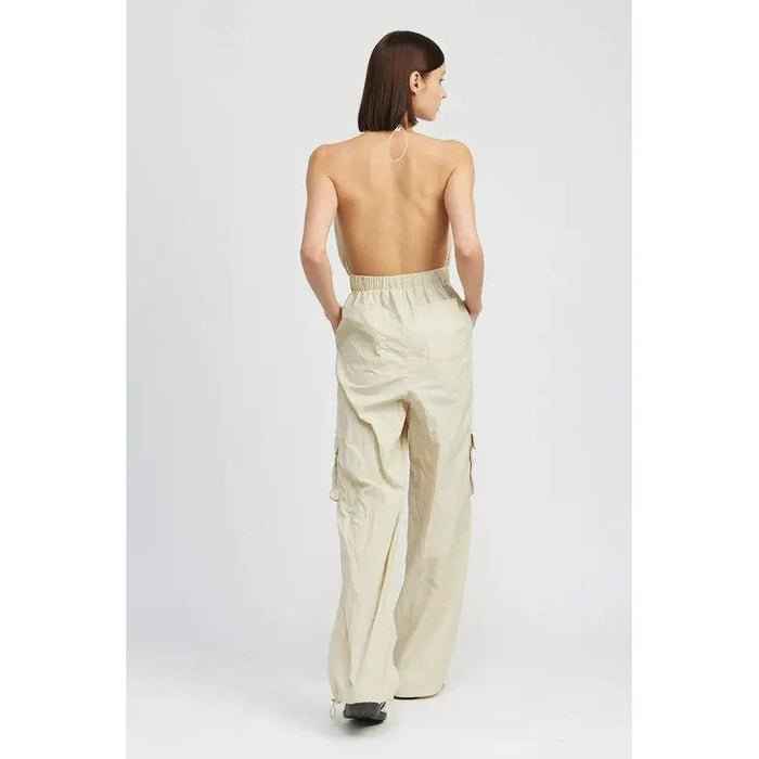 SPAGHETTI STRAP CARGO JUMPSUIT