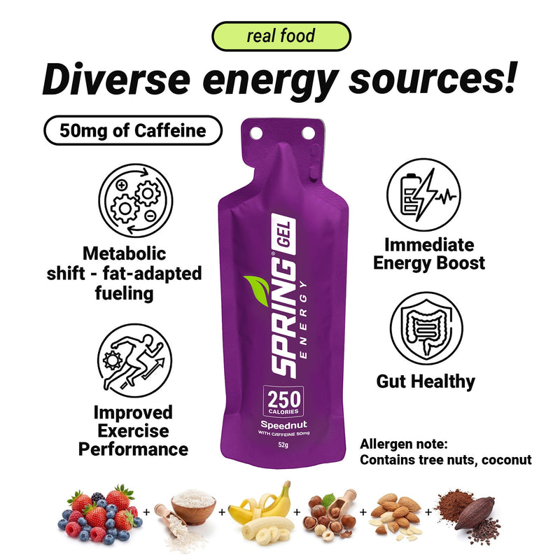 myspringenergy Nuts And Berries with 50 mg Caffeine (Vegan) 250 Kcal- Speednut Gel White Smoke 1 qty,20 pack