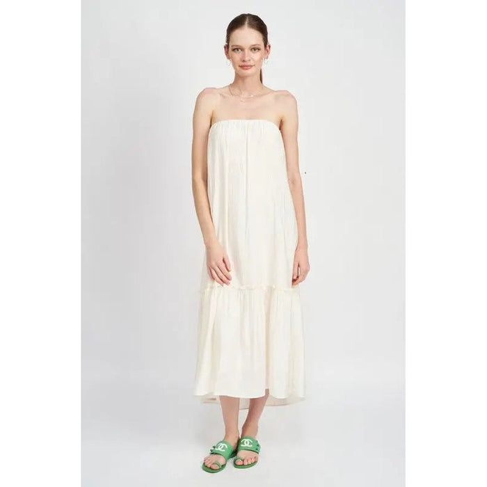 STRAPLESS TIERED MAXI DRESS