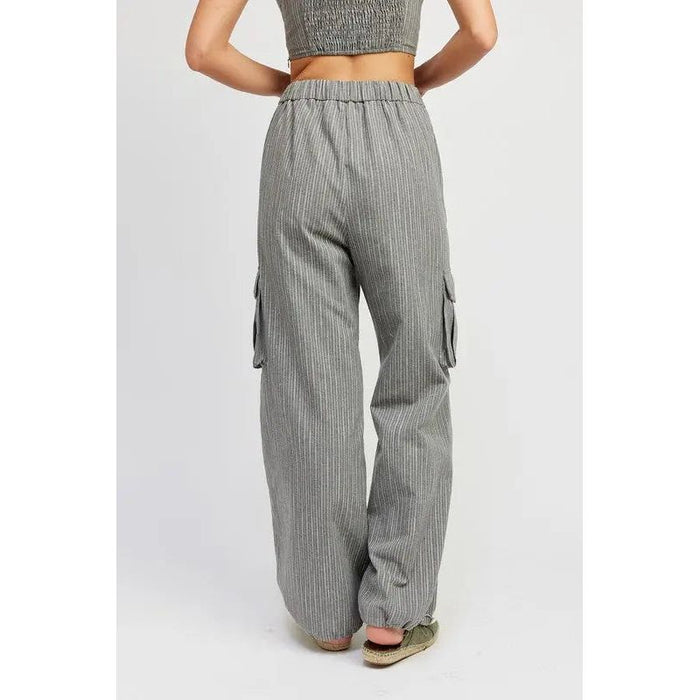 STRIPED CARGO PANTS WITH WAIST DRAWSTRING