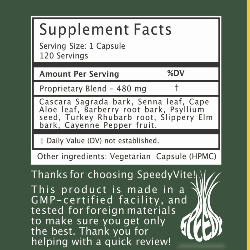 Colon Cleaner (Max Strength) Turkey Rhubarb — 120 Veg Caps | Supports Bowel Function* | SpeedyVite® - FREE EXPEDITED