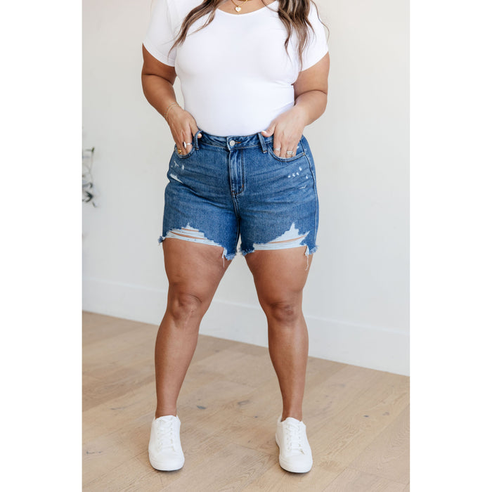 Samantha High Rise Rigid Magic Distressed Cutoff Shorts