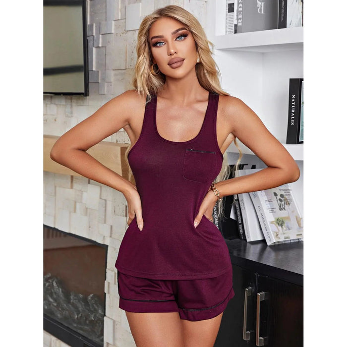 Scoop Neck Wide Strap Tank and Shorts Lounge Set