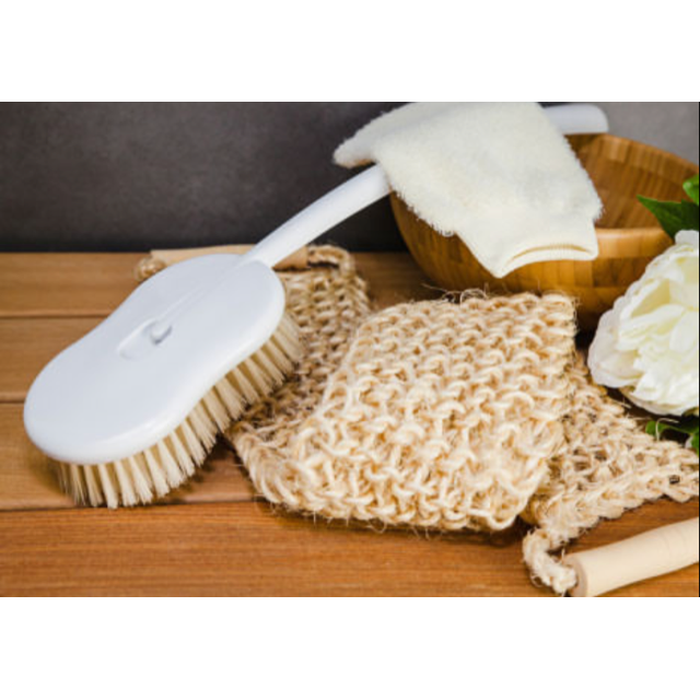 Natural Bristle Shower Back Brush - Long Handle for Full Back Exfoliation