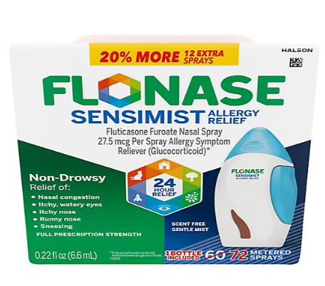 Flonase Sensimist 24hr Allergy Relief Nasal Spray, Scent-Free, 72 Sprays 6.6ml