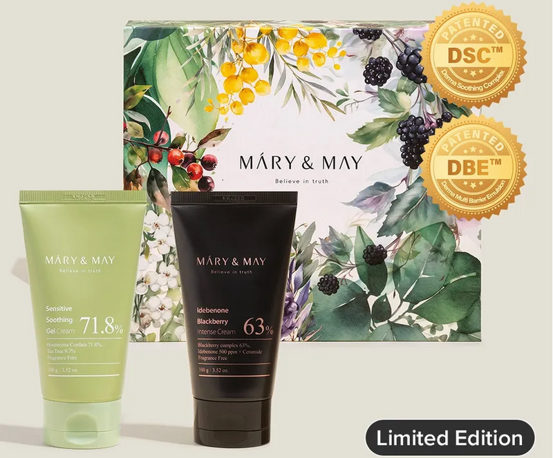 AsiaBeautyMall Mary & May Soothing Gel Cream + Idebenone Blackberry Cream Duo Set Moisturizer Light Gray