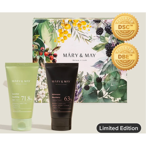 AsiaBeautyMall Mary & May Soothing Gel Cream + Idebenone Blackberry Cream Duo Set Moisturizer Light Gray