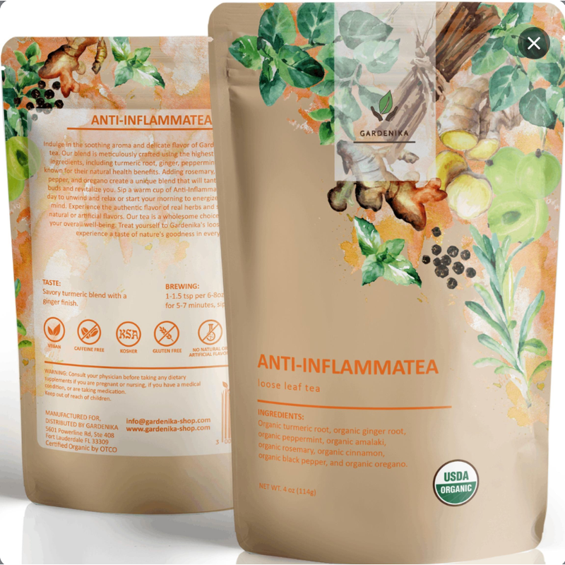 Gardenika Shop Anti-Inflammatory Tea, Turmeric Ginger Herbal Blend | Organic & Kosher Loose Leaf Tea
