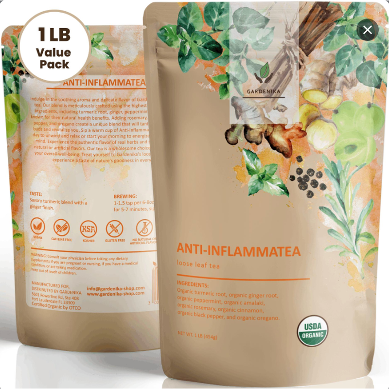 Gardenika Shop Anti-Inflammatory Tea, Turmeric Ginger Herbal Blend | Organic & Kosher Loose Leaf Tea