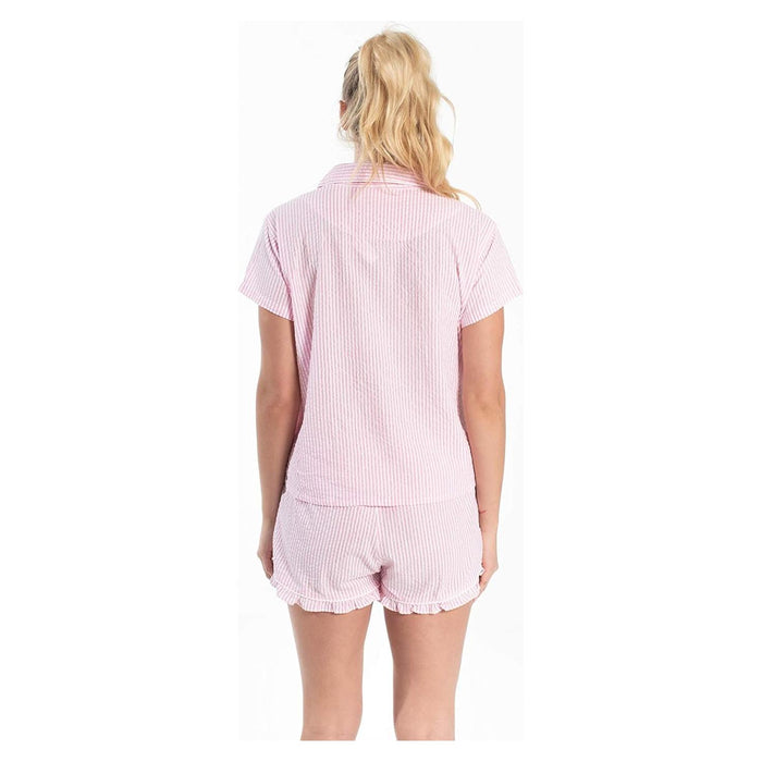 Seersucker Pajamas Short Set in Pink | Button Top and Shorts Sleepwear [Available in Large Only]