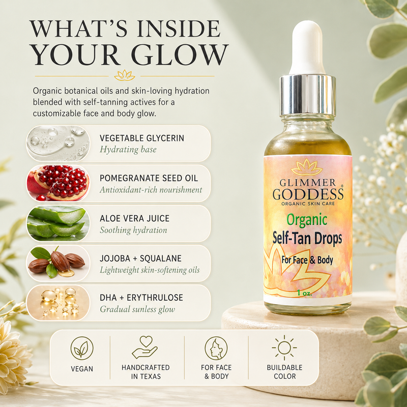 Glimmer Goddess® Organic Skin Care Organic Self Tan Drops – Fast Glow Self Tanner