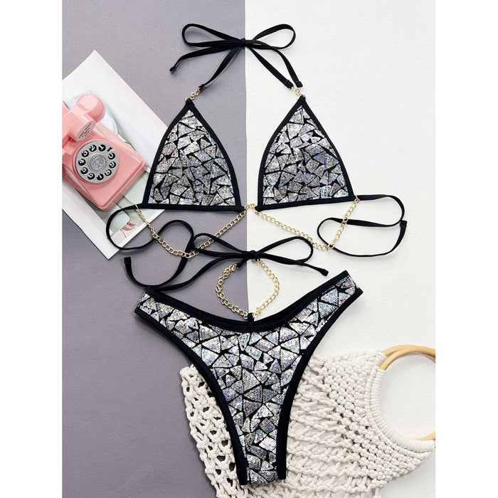 Sequin Halter Neck Two-Piece Bikini Set